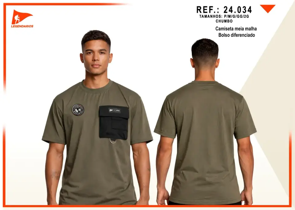 Camiseta Meia Malha c/ Bolso — Chumbo