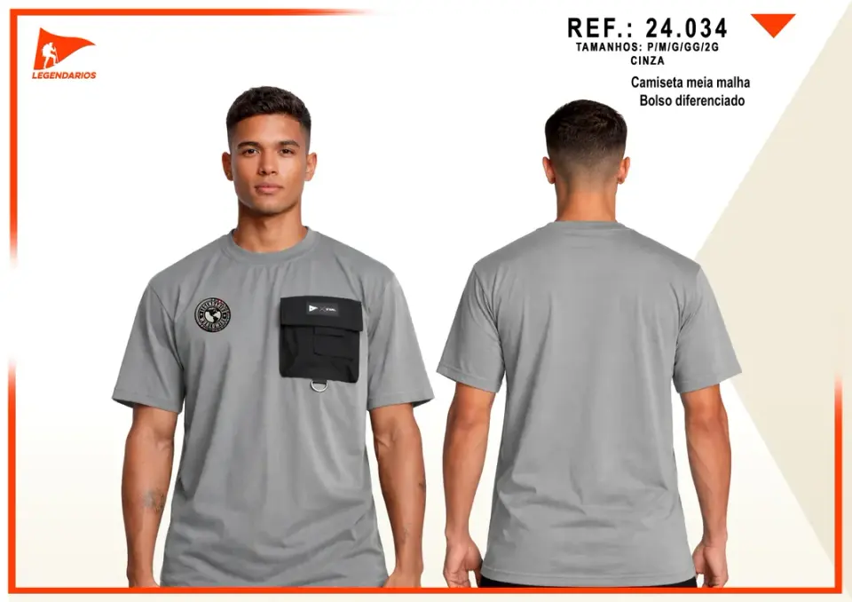 Camiseta Meia Malha c/ Bolso — Cinza