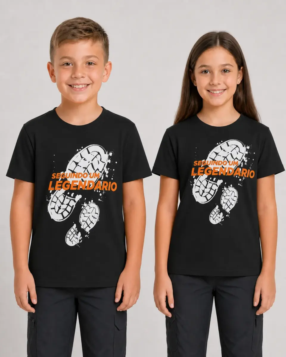 Camiseta Infantil — Seguindo um Legendário — Preta
