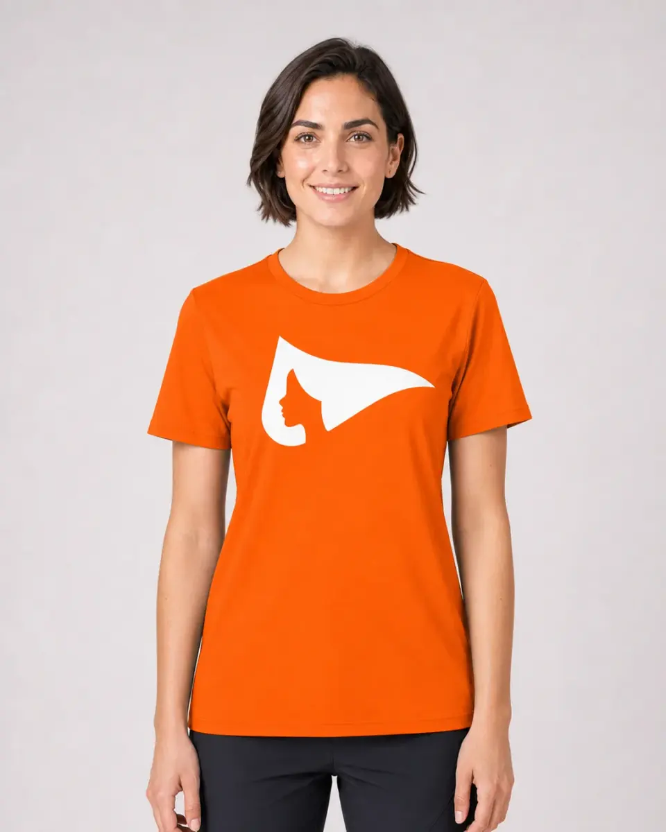 Camiseta Fem. Estampa Frente — Laranja