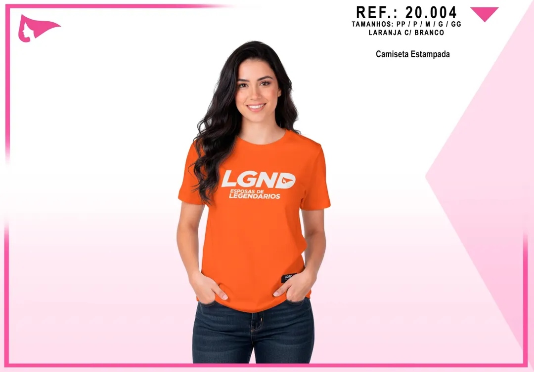 Camiseta Fem. LGND Esposas — Laranja c/ Branco