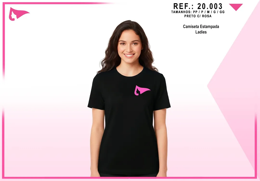 Camiseta Fem. Estampa Peito — Preta